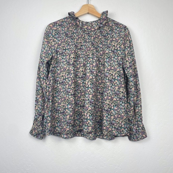 Doen Tops - Doen Ruffle Neck Floral Multicolor Long Sleeve Blouse Size Small